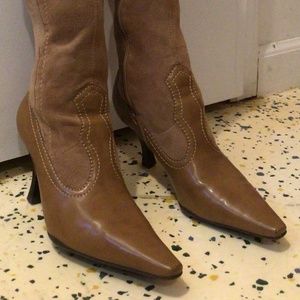 FRANCO SARTO KNEE HIGH SUEDE AND LEATHER TAN BOOTS
